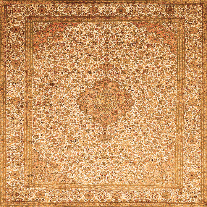 Round Machine Washable Medallion Orange Traditional Area Rugs, wshtr369org