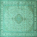 Square Machine Washable Medallion Turquoise Traditional Area Rugs, wshtr369turq
