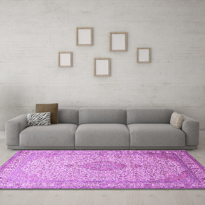 Machine Washable Medallion Purple Traditional Area Rugs in a Living Room, wshtr369pur