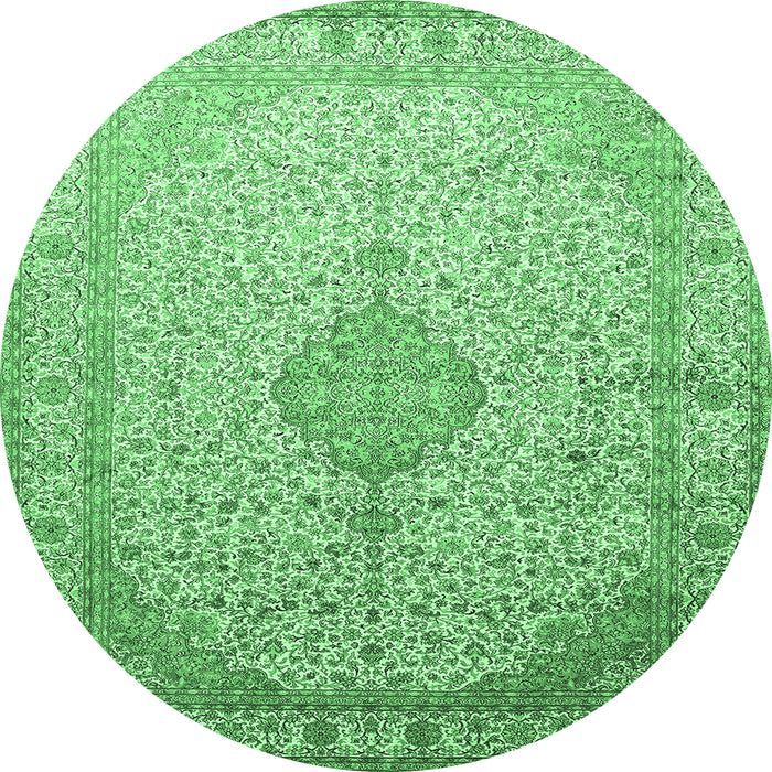 Round Medallion Emerald Green Traditional Rug, tr369emgrn