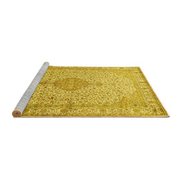 Sideview of Machine Washable Medallion Yellow Traditional Rug, wshtr369yw