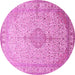 Round Machine Washable Medallion Pink Traditional Rug, wshtr369pnk