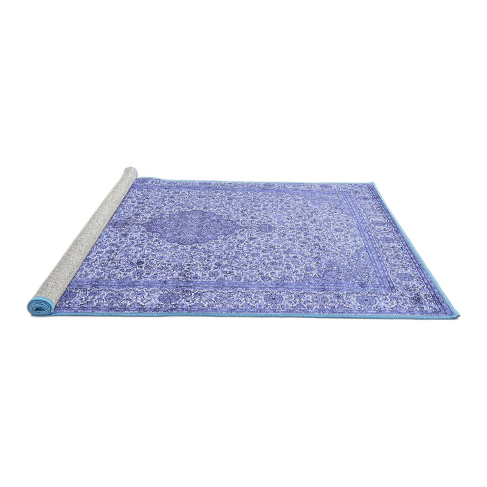 Sideview of Machine Washable Medallion Blue Traditional Rug, wshtr369blu