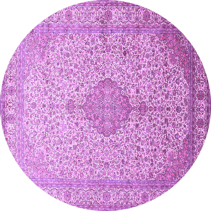 Round Machine Washable Medallion Purple Traditional Area Rugs, wshtr369pur