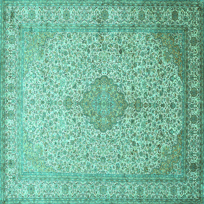 Square Medallion Turquoise Traditional Rug, tr369turq