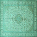 Square Medallion Turquoise Traditional Rug, tr369turq