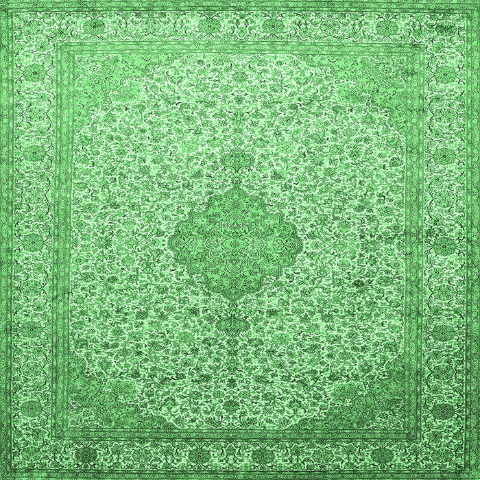 Square Machine Washable Medallion Emerald Green Traditional Area Rugs, wshtr369emgrn