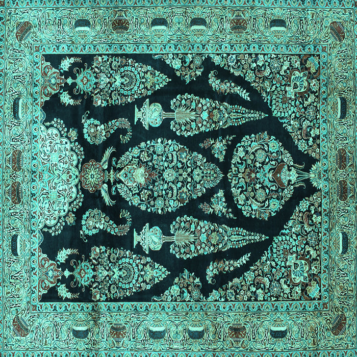 Square Machine Washable Persian Turquoise Traditional Area Rugs, wshtr36turq