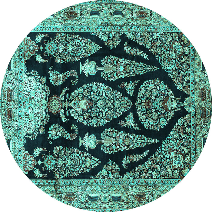 Round Persian Turquoise Traditional Rug, tr36turq