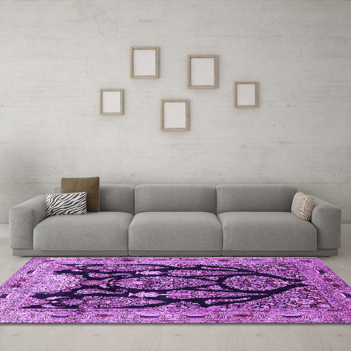 Machine Washable Persian Purple Traditional Area Rugs in a Living Room, wshtr36pur