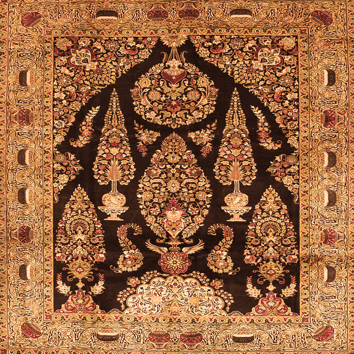 Round Machine Washable Persian Orange Traditional Area Rugs, wshtr36org