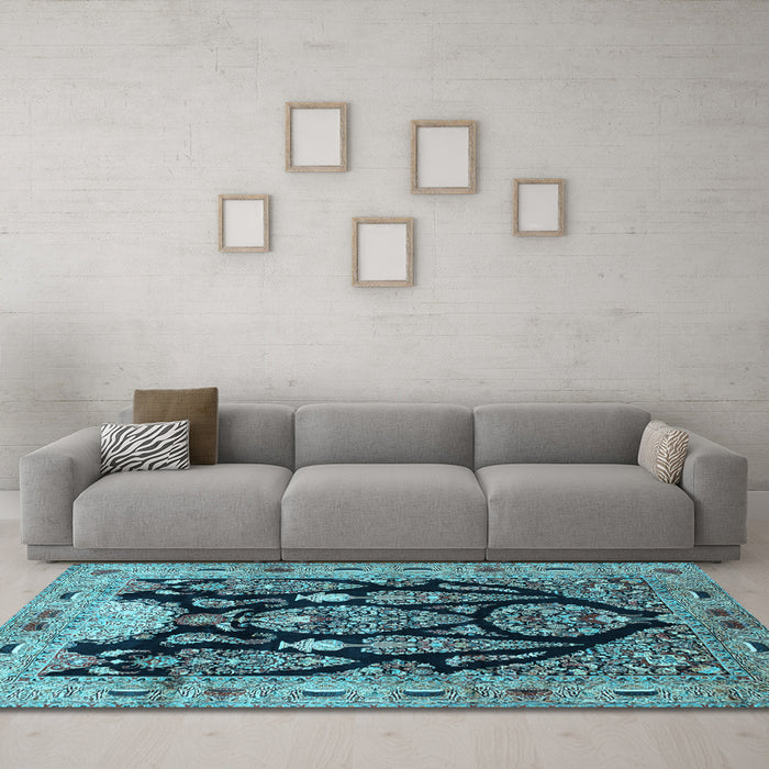 Machine Washable Persian Light Blue Traditional Rug in a Living Room, wshtr36lblu