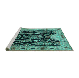 Sideview of Machine Washable Persian Turquoise Traditional Area Rugs, wshtr36turq