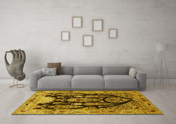 Machine Washable Persian Yellow Traditional Rug in a Living Room, wshtr36yw
