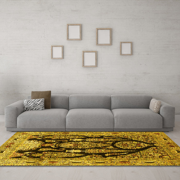 Machine Washable Persian Yellow Traditional Rug in a Living Room, wshtr36yw
