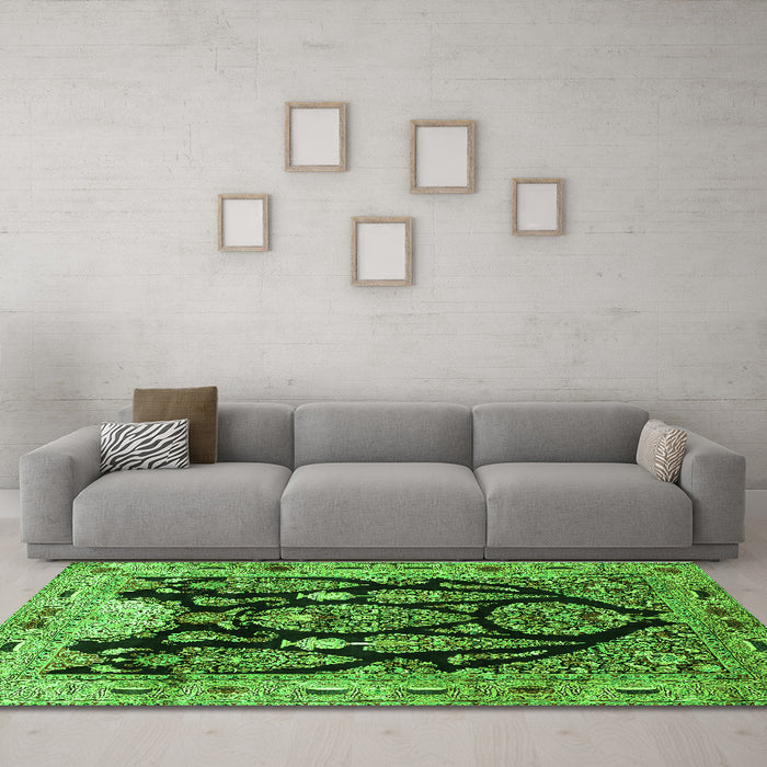 Machine Washable Persian Green Traditional Area Rugs in a Living Room,, wshtr36grn