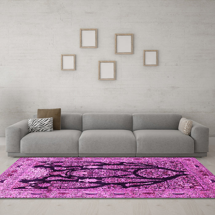 Machine Washable Persian Pink Traditional Rug in a Living Room, wshtr36pnk