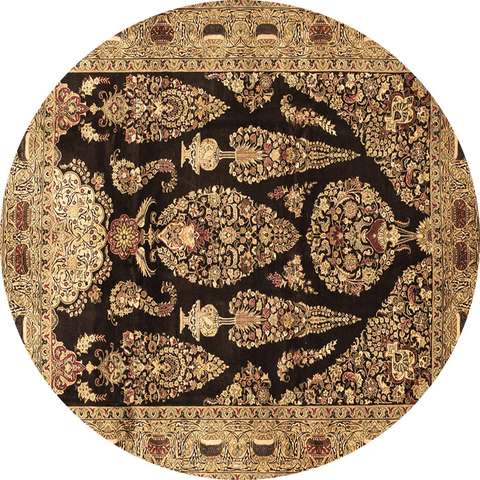 Round Machine Washable Persian Brown Traditional Rug, wshtr36brn
