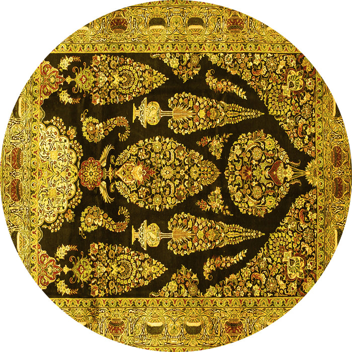 Round Machine Washable Persian Yellow Traditional Rug, wshtr36yw