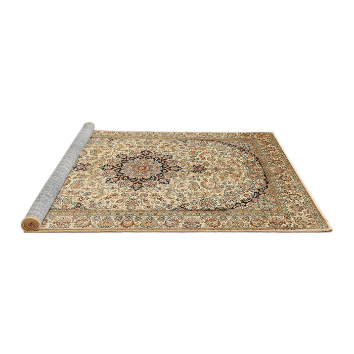 Sideview of Machine Washable Traditional Khaki Gold Rug, wshtr370