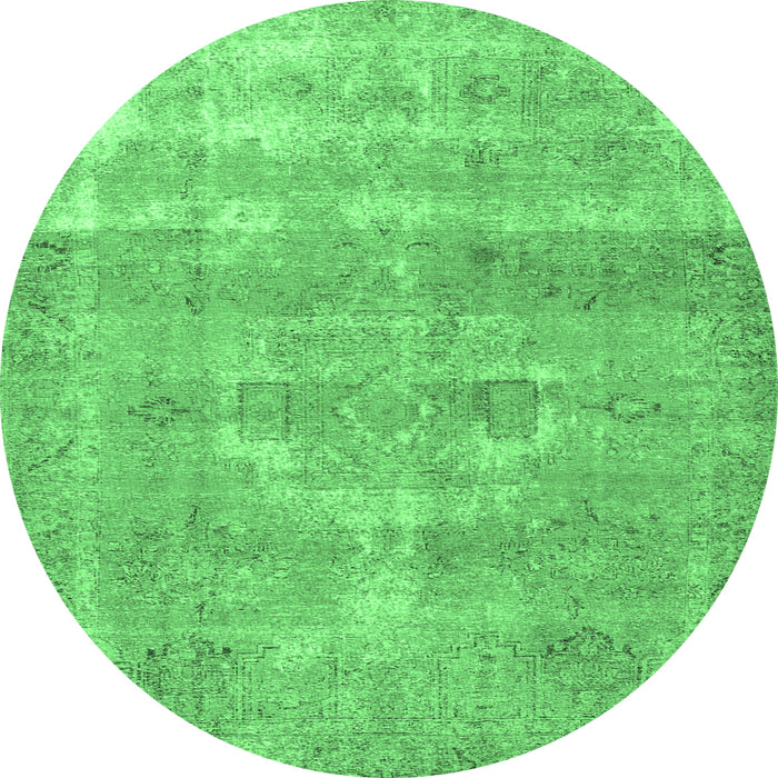 Round Machine Washable Persian Emerald Green Traditional Area Rugs, wshtr3700emgrn