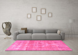 Machine Washable Persian Pink Traditional Rug in a Living Room, wshtr3700pnk