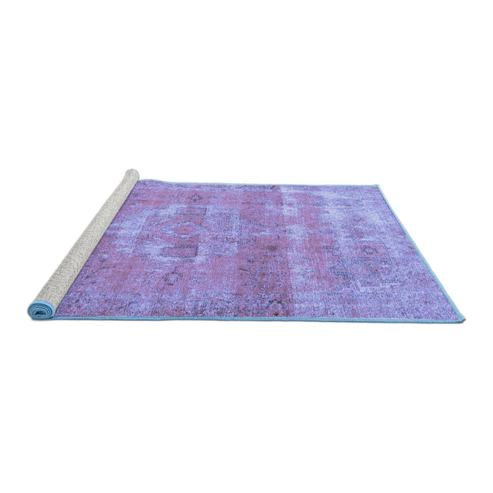 Sideview of Machine Washable Persian Blue Traditional Rug, wshtr3700blu