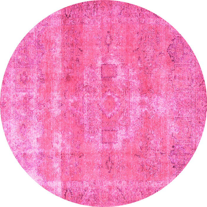 Round Machine Washable Persian Pink Traditional Rug, wshtr3700pnk
