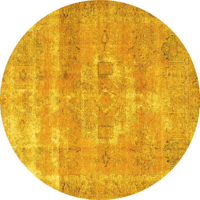 Round Machine Washable Persian Yellow Traditional Rug, wshtr3700yw