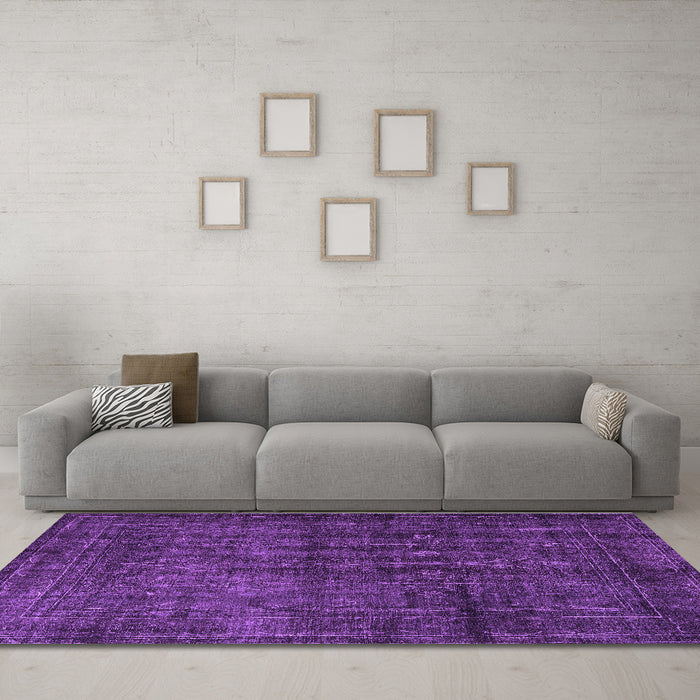 Machine Washable Persian Purple Bohemian Area Rugs in a Living Room, wshtr3701pur