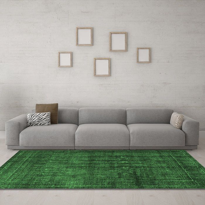 Machine Washable Persian Emerald Green Bohemian Area Rugs in a Living Room,, wshtr3701emgrn