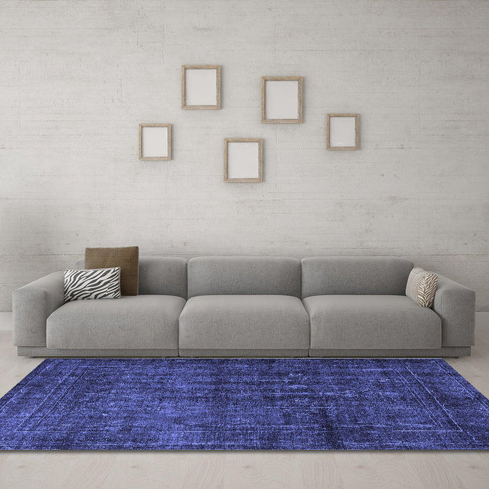 Machine Washable Persian Blue Bohemian Rug in a Living Room, wshtr3701blu