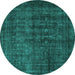 Round Machine Washable Persian Turquoise Bohemian Area Rugs, wshtr3701turq