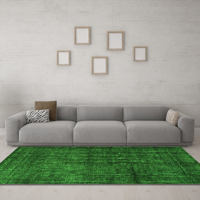 Machine Washable Persian Green Bohemian Area Rugs in a Living Room,, wshtr3701grn