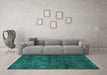 Machine Washable Persian Turquoise Bohemian Area Rugs in a Living Room,, wshtr3701turq