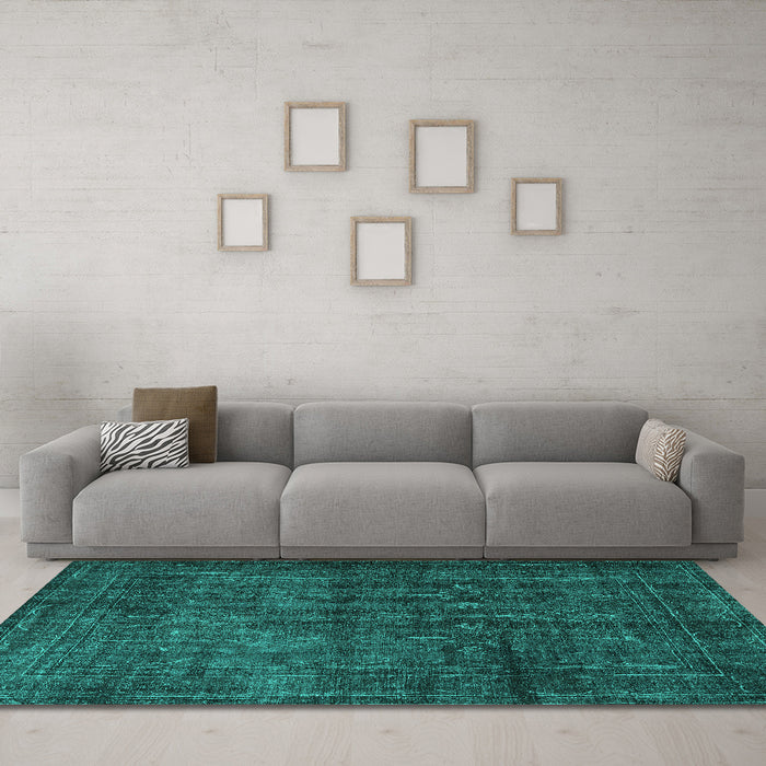 Machine Washable Persian Turquoise Bohemian Area Rugs in a Living Room,, wshtr3701turq