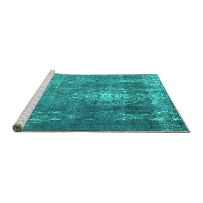 Sideview of Machine Washable Persian Turquoise Bohemian Area Rugs, wshtr3703turq