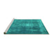 Sideview of Machine Washable Persian Turquoise Bohemian Area Rugs, wshtr3703turq