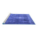 Sideview of Machine Washable Persian Blue Bohemian Rug, wshtr3703blu