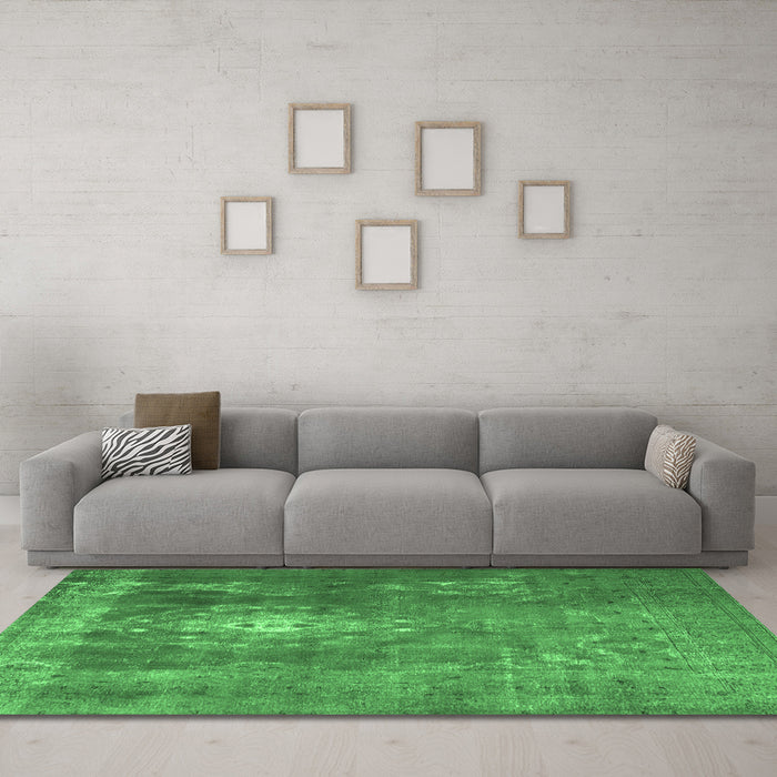 Machine Washable Persian Emerald Green Bohemian Area Rugs in a Living Room,, wshtr3703emgrn