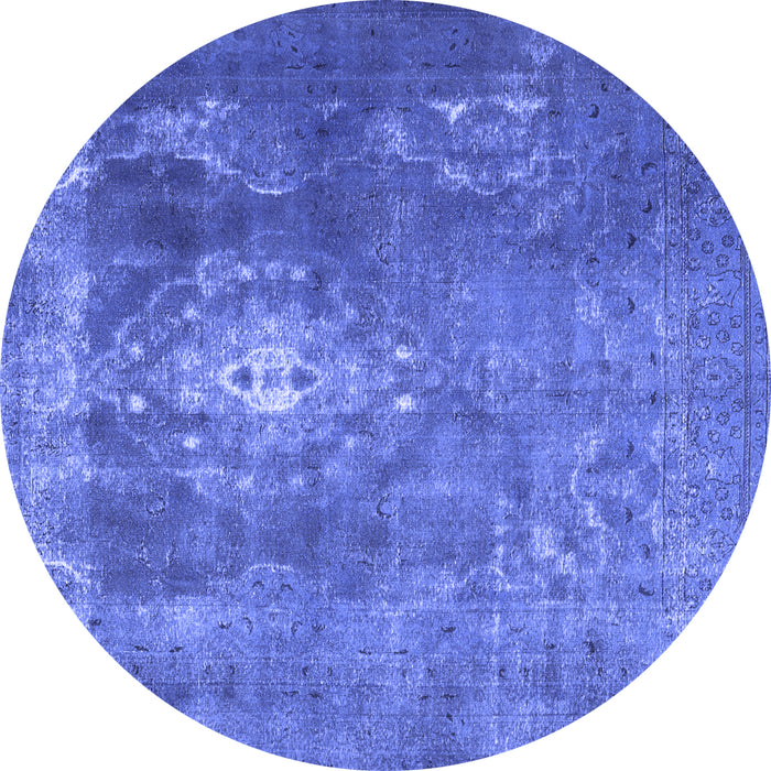 Round Machine Washable Persian Blue Bohemian Rug, wshtr3703blu