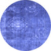 Round Machine Washable Persian Blue Bohemian Rug, wshtr3703blu