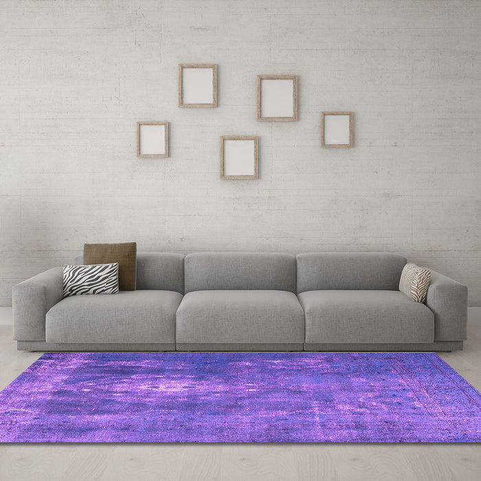 Machine Washable Persian Purple Bohemian Area Rugs in a Living Room, wshtr3703pur