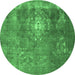 Round Machine Washable Persian Emerald Green Bohemian Area Rugs, wshtr3703emgrn