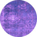 Round Machine Washable Persian Purple Bohemian Area Rugs, wshtr3703pur