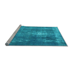 Sideview of Machine Washable Persian Light Blue Bohemian Rug, wshtr3703lblu
