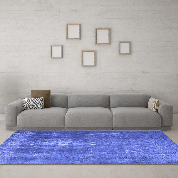 Machine Washable Persian Blue Bohemian Rug in a Living Room, wshtr3703blu