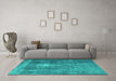 Machine Washable Persian Turquoise Bohemian Area Rugs in a Living Room,, wshtr3703turq