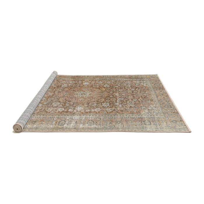 Sideview of Machine Washable Traditional Dark Almond Brown Rug, wshtr3704