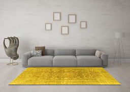 Machine Washable Persian Yellow Traditional Rug in a Living Room, wshtr3704yw